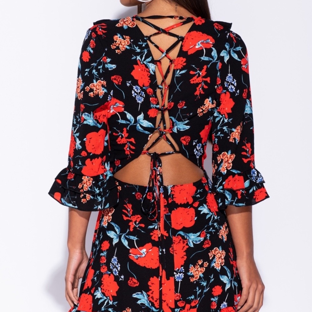 BELLA Black and Red Floral Dress - Picture 5 of 8